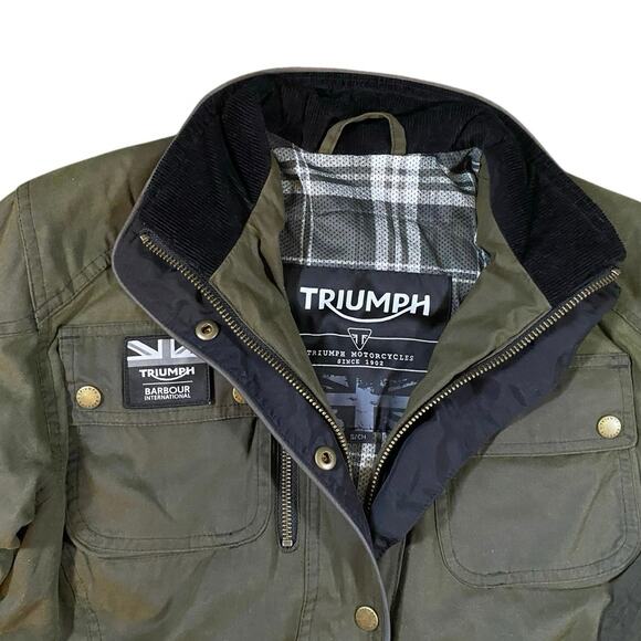 Barbour x Triumph Motorcycles Waxed Cotton Forest Green Jacket - S - Picture 4 of 7